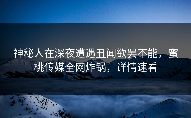 神秘人在深夜遭遇丑闻欲罢不能，蜜桃传媒全网炸锅，详情速看