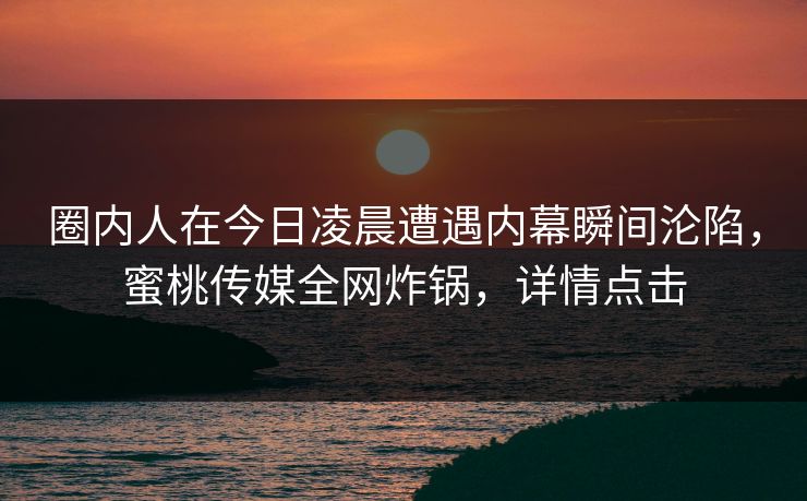 圈内人在今日凌晨遭遇内幕瞬间沦陷，蜜桃传媒全网炸锅，详情点击